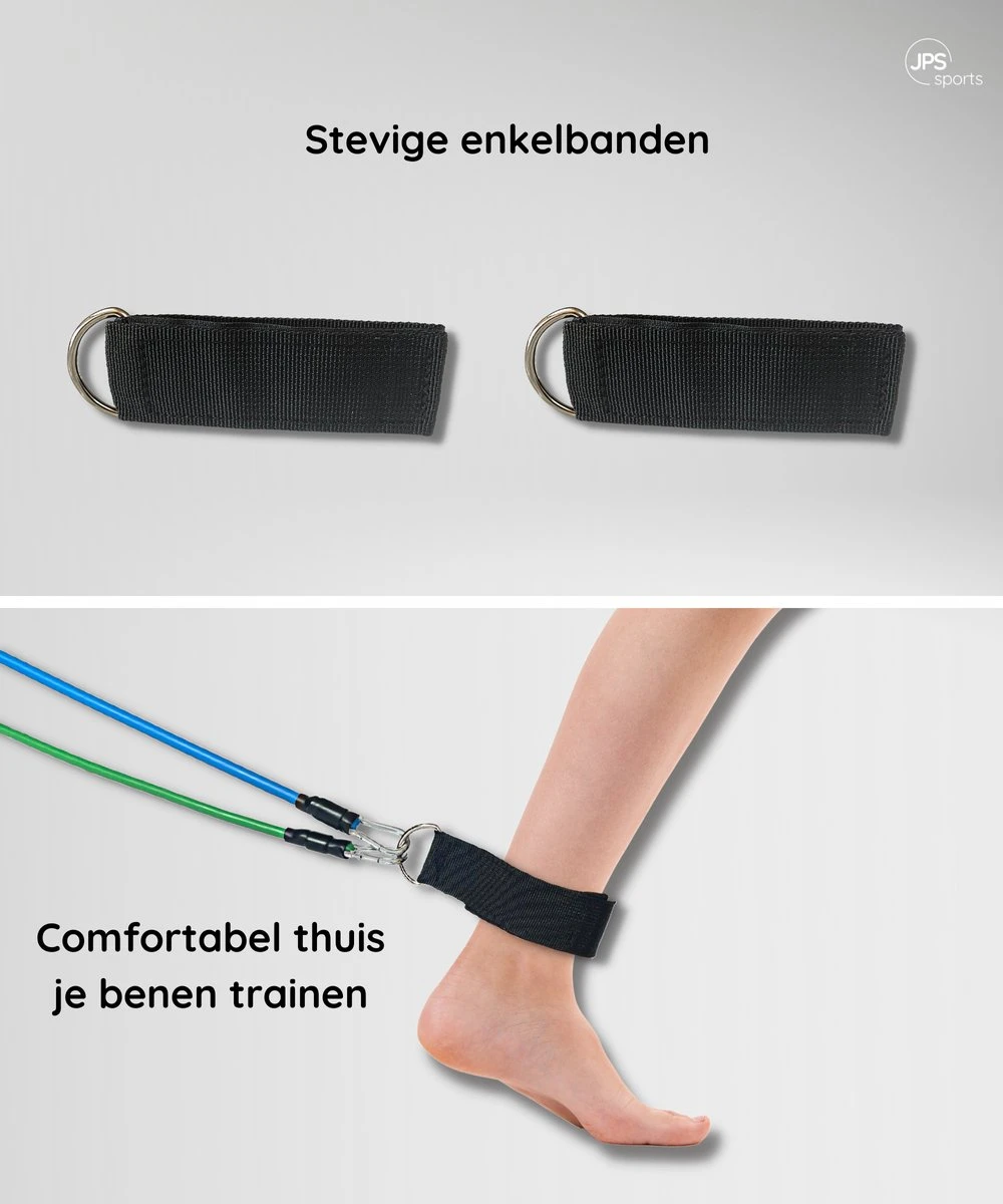 JPS Sports® Resistance Bands Set - Fitness Elastiek - Weerstandsbanden - Handvaten - Enkelbanden - Draagtas - Tot 55KG 7 JPS Sports® Resistance Bands Set - Fitness Elastiek - Weerstandsbanden - Handvaten - Enkelbanden - Draagtas - Tot 55KG - Afbeelding 5