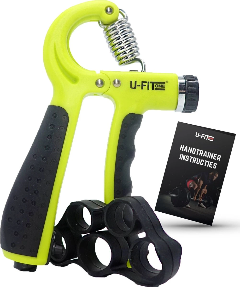 U-Fit One Teller Handtrainer 10 Tot 60kg - Verstelbare Handgrip - Handknijper - Vingertrainer - Onderarm Grip Trainer - Lime Green 3 U-Fit One Teller Handtrainer 10 Tot 60kg - Verstelbare Handgrip - Handknijper - Vingertrainer - Onderarm Grip Trainer - Lime Green