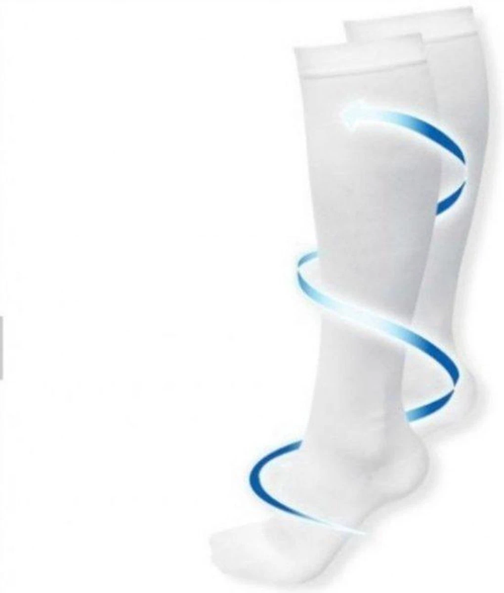 Duopack Compressiekousen / Steunkousen - Elastische Hardloop / Sport / Vliegtuig Compressie Sokken - Running Travel Sock - Reissokken / Reis Kousen - Heren/Dames 2 Paar - Maat 36-40 - Wit 8 Duopack Compressiekousen / Steunkousen - Elastische Hardloop / Sport / Vliegtuig Compressie Sokken - Running Travel Sock - Reissokken / Reis Kousen - Heren/Dames 2 Paar - Maat 36-40 - Wit - Afbeelding 6