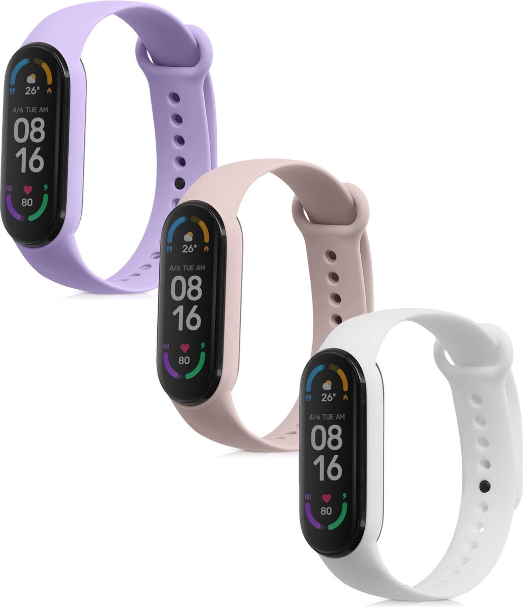 Kwmobile Horlogeband Voor Xiaomi Mi Smart Band 6 / Mi Band 6 / Band 5 - 3x Siliconen Bandje In Wit / Oudroze / Lavendel - Voor Fitnesstracker 8 Kwmobile Horlogeband Voor Xiaomi Mi Smart Band 6 / Mi Band 6 / Band 5 - 3x Siliconen Bandje In Wit / Oudroze / Lavendel - Voor Fitnesstracker - Afbeelding 6