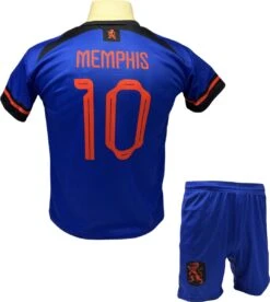 Memphis Depay Uit Tenue 2023/2024 Nederlands Elftal Blauw - Voetbal Shirt + Broekje Set - Maat 152