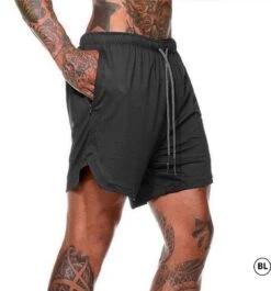 BL - Sportbroekje Voor Heren - Gym Broek Met Binnenzak Voor Mobiel - 2 In 1 Pocket Shorts - Running, Fitness, Sport Broekje Trainingsbroek - Quick Dry - Mobiel Zak - ( Zwart - Maat XL ))