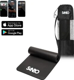 Sanbo Yoga Mat - Zwart - Incl. Luxe Draagtas - 183 X 61 X 0.8 Cm - Extra Dik 8mm - Waterafstotend - Fitness Mat - Meditatie Mat