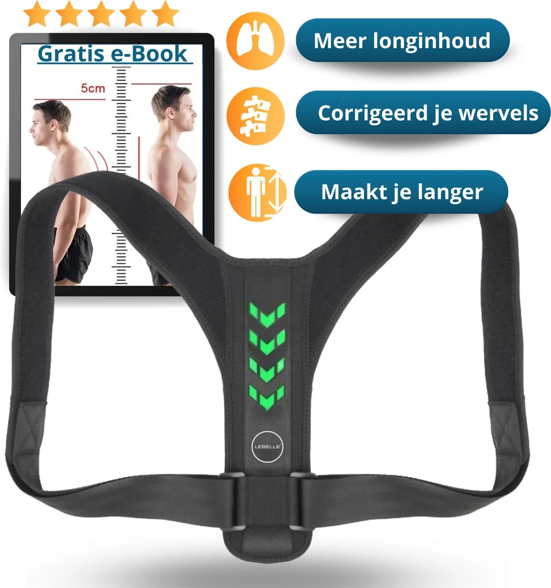LEBELLE® Postuur Corrector Groen - Comfortabele Medische Verstelbare Houding Corrector - Houding Correctie - Rugcorrector - Boven Rugbrace - Schouderband - Schouderbrace - Schouders - Rug - Unisex - Onesize + E-Book 3 LEBELLE® Postuur Corrector Groen - Comfortabele Medische Verstelbare Houding Corrector - Houding Correctie - Rugcorrector - Boven Rugbrace - Schouderband - Schouderbrace - Schouders - Rug - Unisex - Onesize + E-Book