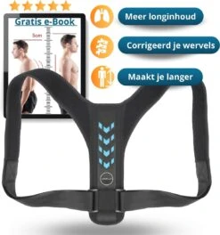 LEBELLE® Postuur Corrector Blauw - Comfortabele Medische Verstelbare Houding Corrector - Houding Correctie - Rugcorrector - Boven Rugbrace - Schouderband - Schouderbrace - Schouders - Rug - Unisex - Onesize + E-Book