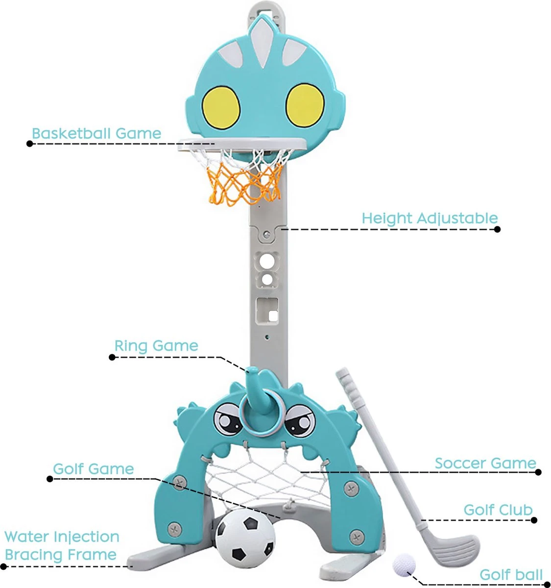 Basketbalkorf Voor Kinderen - 4-in-1 In Hoogte Verstelbare Basketbalstandaard - Voetbal - Adereindhuls - Gooi Een Basketbal - Golf - Binnen En Buiten - Jongens En Meisjes Van 2 Tot 6 Jaar Sportspeelgoed 6 Basketbalkorf Voor Kinderen - 4-in-1 In Hoogte Verstelbare Basketbalstandaard - Voetbal - Adereindhuls - Gooi Een Basketbal - Golf - Binnen En Buiten - Jongens En Meisjes Van 2 Tot 6 Jaar Sportspeelgoed - Afbeelding 4