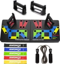 AWEMOZ Push Up Bord XL - 24 Oefeningen - Opdruksteunen - Push Up Bars - Opdrukken - Push Up Grips - Krachttraining - Board - Springtouw - Resistance Band