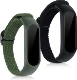Kwmobile Horlogebandjes Compatibel Met Xiaomi Mi Smart Band 6 / Mi Band 6 / Band 5 - 2 X Nylon Smartwatch Bandje In Zwart / Groen.
