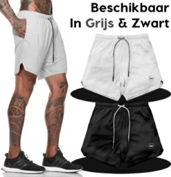 MW® Sportbroek Heren - Fitnessbroek - Sportkleding - 2 In 1 Shorts - Hardloopbroek (Grijs - L) -Merkloos Winkel 1157x1200 16