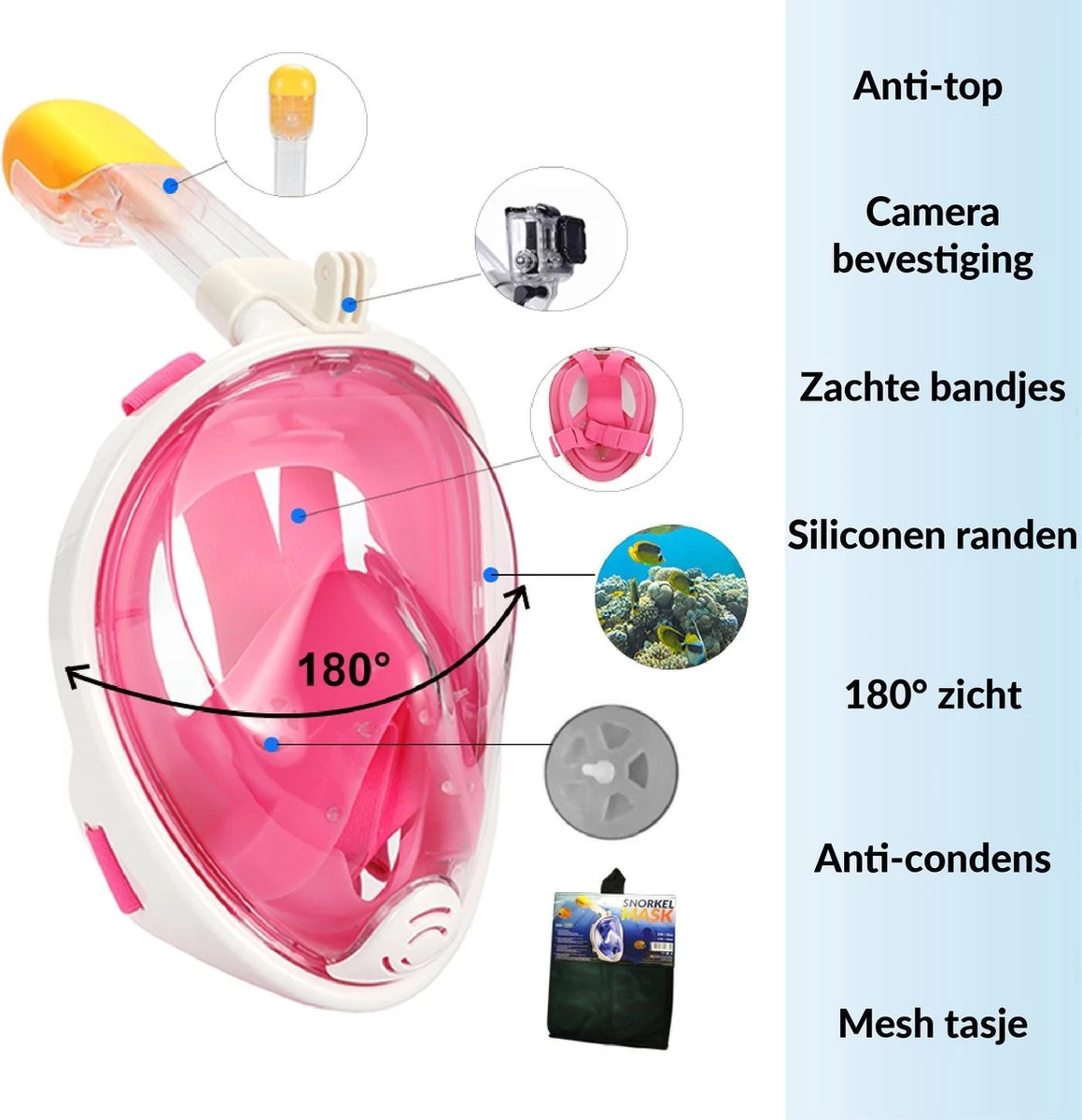 Gadgy Duikmasker Full Face Kinderen - Duikbril Met Snorkel - Snorkelset Kinderen - Snorkelmasker - Roze 4 Gadgy Duikmasker Full Face Kinderen - Duikbril Met Snorkel - Snorkelset Kinderen - Snorkelmasker - Roze - Afbeelding 2