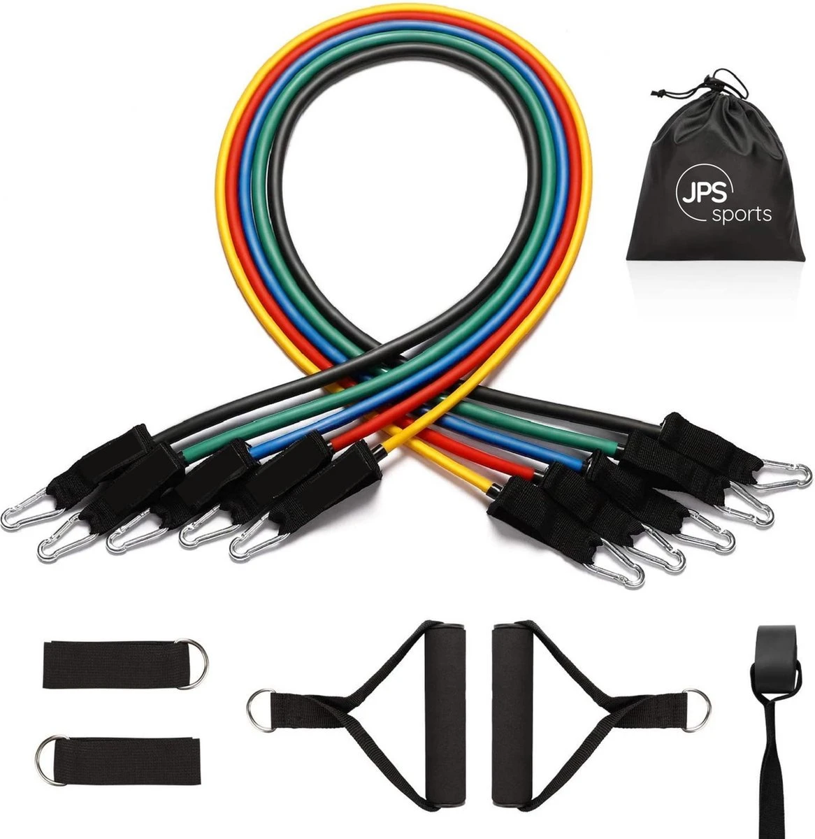 JPS Sports® Resistance Bands Set - Fitness Elastiek - Weerstandsbanden - Handvaten - Enkelbanden - Draagtas - Tot 55KG 3 JPS Sports® Resistance Bands Set - Fitness Elastiek - Weerstandsbanden - Handvaten - Enkelbanden - Draagtas - Tot 55KG