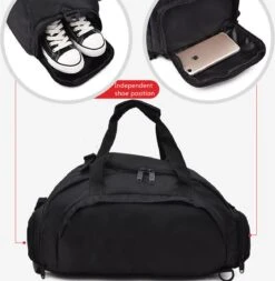 Merkloos Luxe Sporttas Met Schoenenvak- Reistas-Weekendtas -Waterafstotend-zwart -Merkloos Winkel 1170x1200 19