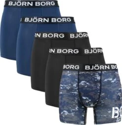 Björn Borg Performance 5P Boxers Camo Blauw & Zwart - XL