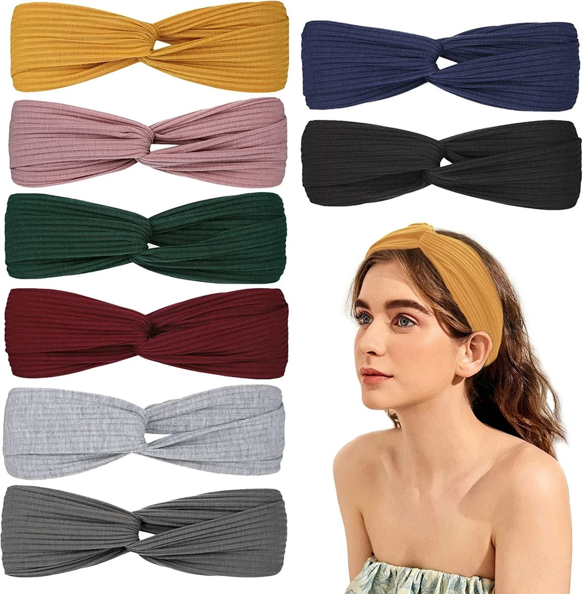 BOTC Haarband - Set Van 8 Stuks Haarbanden - Knoop Cross Knitted Haarbanden - 8 Kleuren Mixen - Elastisch Antislip 3 BOTC Haarband - Set Van 8 Stuks Haarbanden - Knoop Cross Knitted Haarbanden - 8 Kleuren Mixen - Elastisch Antislip