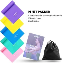 U Fit One 5 Delige Long Resistance Band Set - 1.5m Weerstandsband - Elastieken - Elastiek Thera Stretch Band - Yogaband - Pilatesband -Merkloos Winkel 1179x1200 30