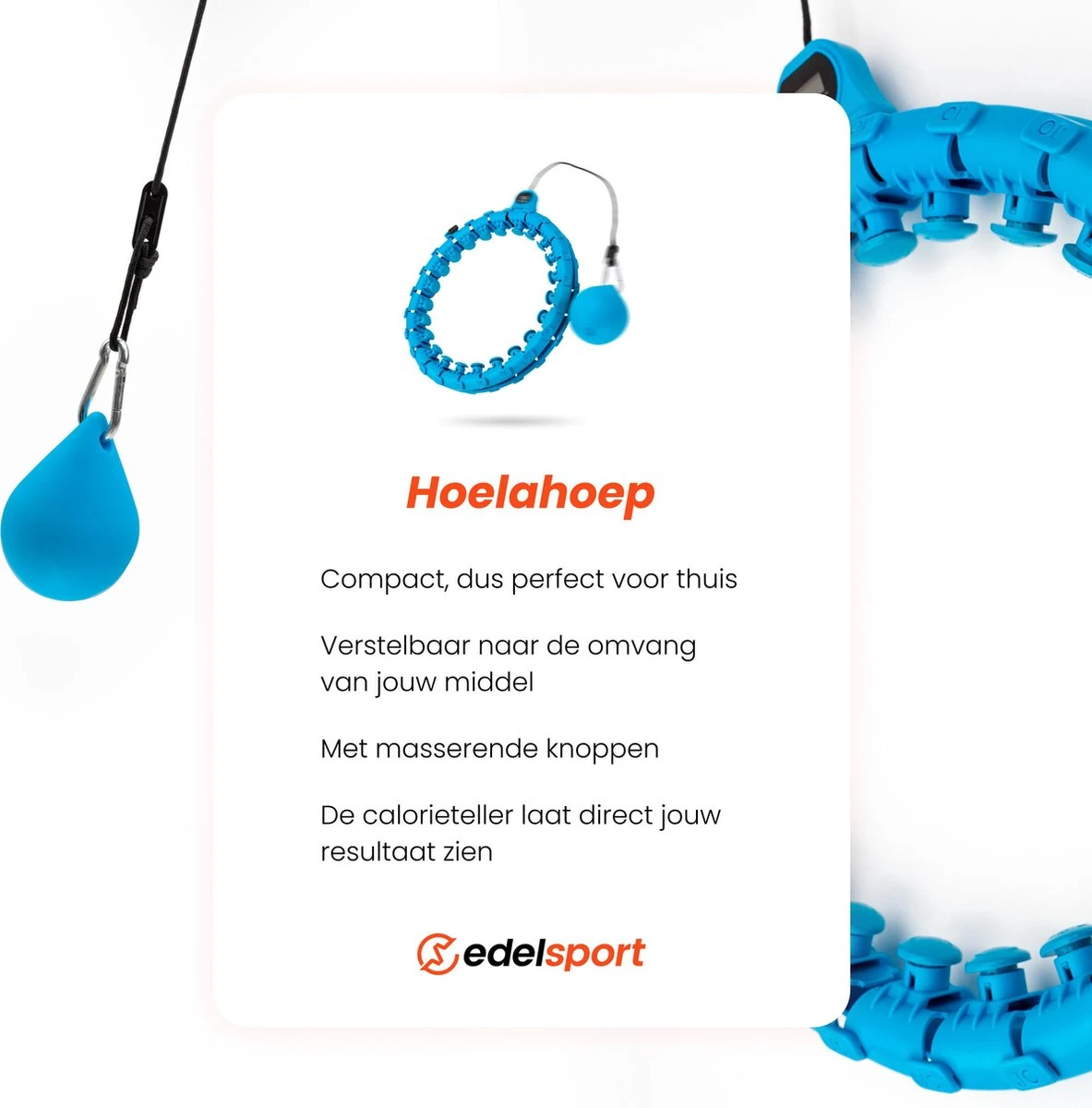 EdelSport - Hoelahoep - Fitness Hoelahoep - Hula Hoop - Hoelahoep Met Gewicht - Massage - Blauw 8 EdelSport - Hoelahoep - Fitness Hoelahoep - Hula Hoop - Hoelahoep Met Gewicht - Massage - Blauw - Afbeelding 6
