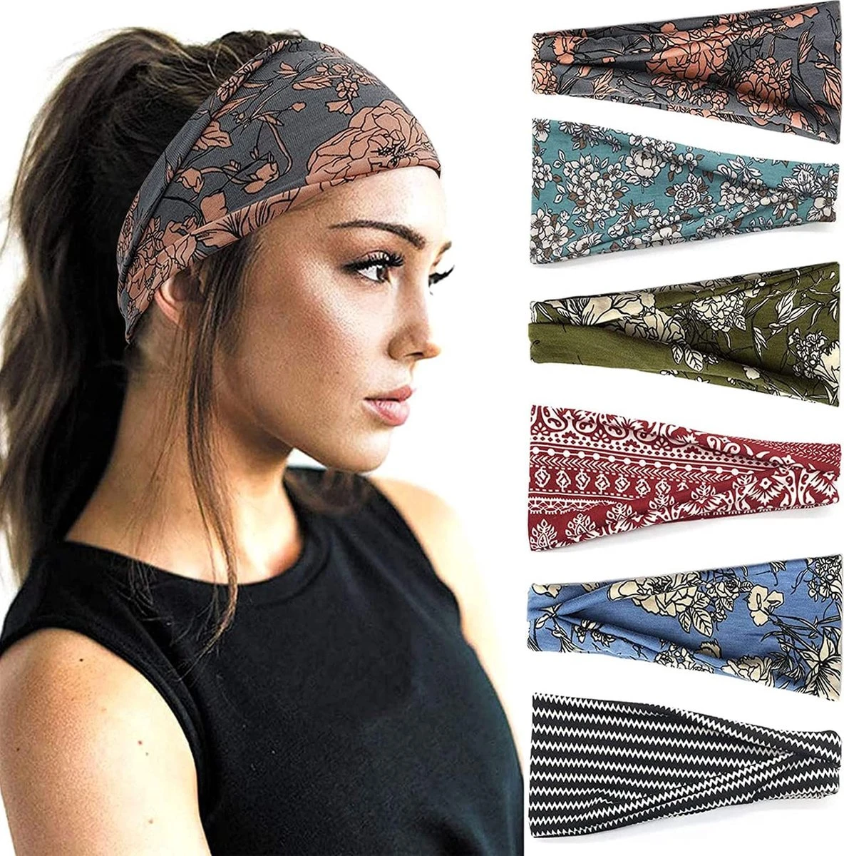 BOTC Haarband - 6 Stuks Dames Haarbanden - Boho Hoofdbanden - Retro Brede Haarbanden - Voor Yoga & Workout - Elastische 3 BOTC Haarband - 6 Stuks Dames Haarbanden - Boho Hoofdbanden - Retro Brede Haarbanden - Voor Yoga & Workout - Elastische