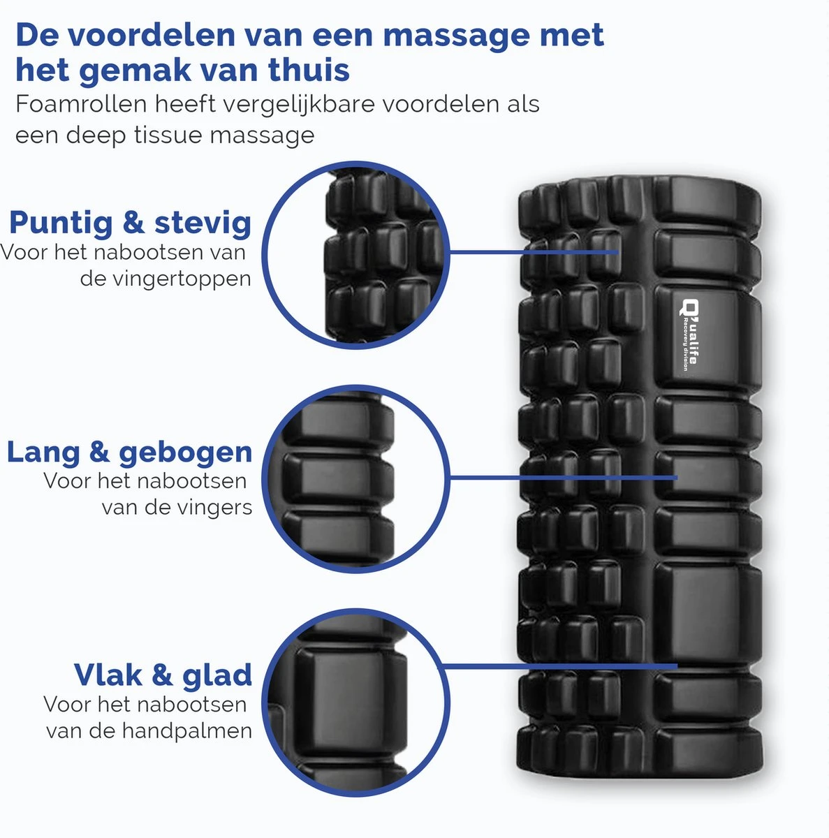 Q’ualife® Foam Roller Set – Trigger Point Massage Roller – Massage Bal – Fitness – Yoga – Fascia – Bindweefsel – 5 Delige Set – Zwart 6 Q’ualife® Foam Roller Set – Trigger Point Massage Roller – Massage Bal – Fitness – Yoga – Fascia – Bindweefsel – 5 Delige Set – Zwart - Afbeelding 4