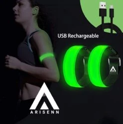 Arisenn® OPLAADBAAR LED LIGHTNING BAND GROEN|3 Standen | Reflecterende Hardloop Verlichting - Hardloop | Running Safety Led Light/ Reflecterende Armband Led/ Veiligheidsverlichting/ Hardloop Verlichting/ USB OPLAADBAAR / Sportarmbanden
