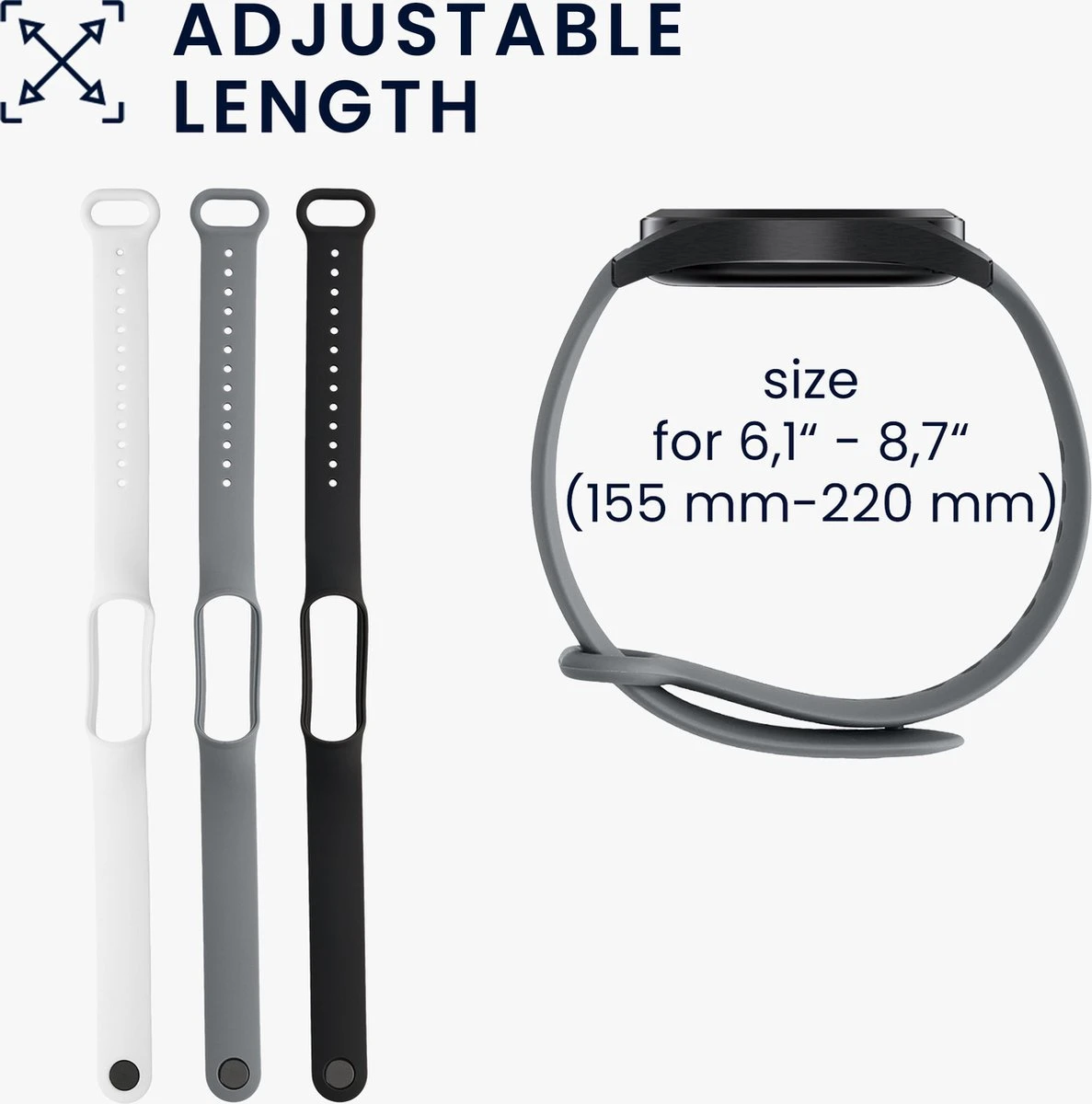 Kwmobile Horlogeband Voor Xiaomi Mi Smart Band 6 / Mi Band 6 / Band 5 - 3x Siliconen Bandje In Zwart / Donkergrijs / Wit - Voor Fitnesstracker 5 Kwmobile Horlogeband Voor Xiaomi Mi Smart Band 6 / Mi Band 6 / Band 5 - 3x Siliconen Bandje In Zwart / Donkergrijs / Wit - Voor Fitnesstracker - Afbeelding 3