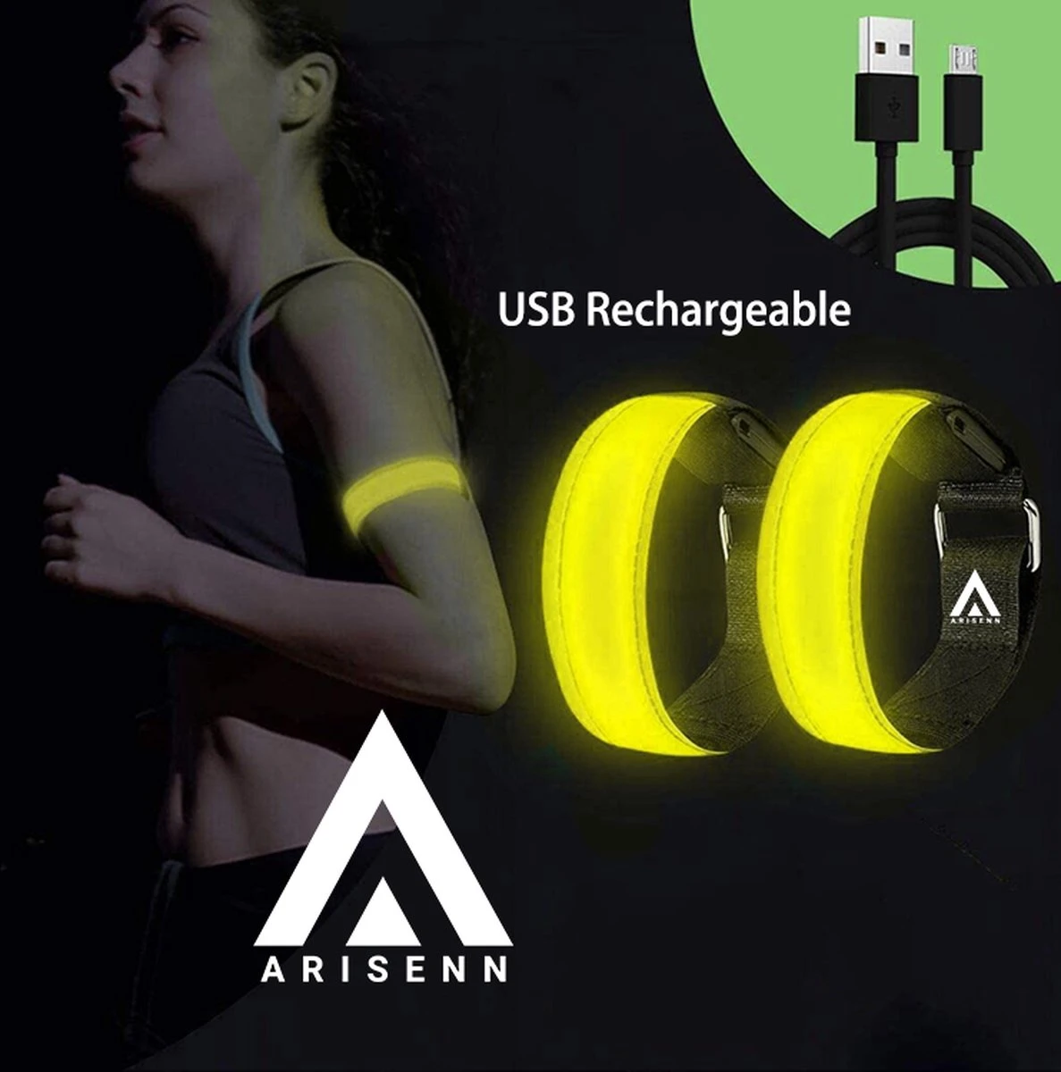 Arisenn® OPLAADBAAR LED LIGHTNING BAND GEEL|3 Standen | Reflecterende Hardloop Verlichting - Hardloop | Running Safety Led Light/ Reflecterende Armband Led/ Veiligheidsverlichting/ Hardloop Verlichting/ USB OPLAADBAAR / Sportarmbanden| 3 Arisenn® OPLAADBAAR LED LIGHTNING BAND GEEL|3 Standen | Reflecterende Hardloop Verlichting - Hardloop | Running Safety Led Light/ Reflecterende Armband Led/ Veiligheidsverlichting/ Hardloop Verlichting/ USB OPLAADBAAR / Sportarmbanden|
