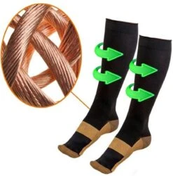 Duopack Compressiekousen / Steunkousen - Elastische Hardloop / Sport / Vliegtuig Compressie Sokken - Running Travel Sock - Reissokken / Reis Kousen - Heren - Kopergewoven - Set Van 2 Paar - Maat 41/42/43/44/45/46 - XL - Zwart