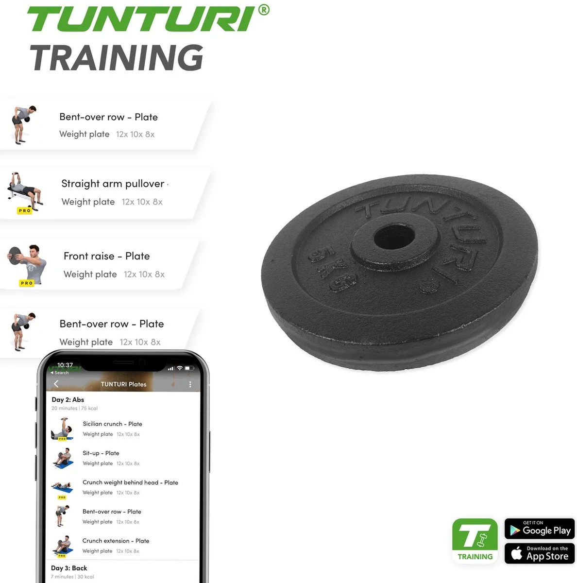 Tunturi Halterschijf - Halter Gewichten - 1 X 5 Kg - Ø 30 Mm - Gietijzer - Incl. Gratis Fitness App 5 Tunturi Halterschijf - Halter Gewichten - 1 X 5 Kg - Ø 30 Mm - Gietijzer - Incl. Gratis Fitness App - Afbeelding 3