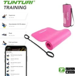 Tunturi Fitnessmat Met Draagtas - Yogamat - Sportmat Gemaakt Van Zacht NBR Materiaal - 180 X 60 X 1,5cm - Roze - Incl. Gratis Fitness App -Merkloos Winkel 1188x1200 50
