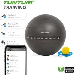 Tunturi Fitnessbal - Gymball - Swiss Ball - 65 Cm - Anti Burst - Incl. Pomp - Zwart - Incl. Gratis Fitness App -Merkloos Winkel 1188x1200 65