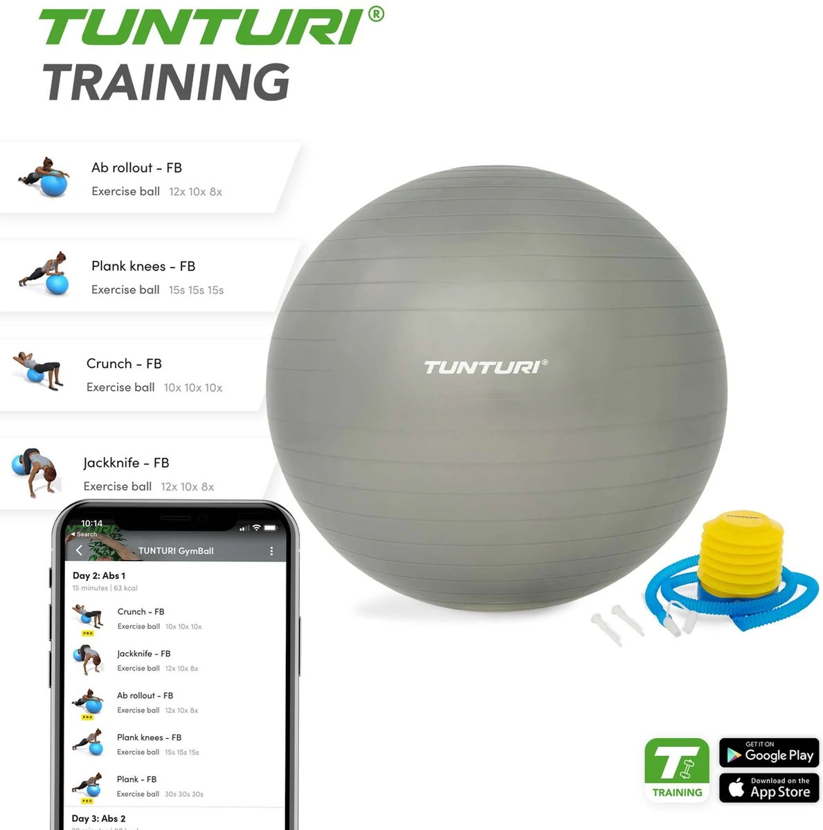 Tunturi Fitness Bal - Yoga Bal Inclusief Pomp - Pilates Bal - Zwangerschaps Bal - 75 Cm - Kleur: Zilver - Incl. Gratis Fitness App 7 Tunturi Fitness Bal - Yoga Bal Inclusief Pomp - Pilates Bal - Zwangerschaps Bal - 75 Cm - Kleur: Zilver - Incl. Gratis Fitness App - Afbeelding 5
