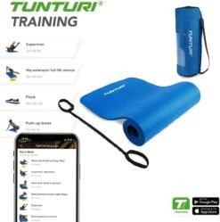 Tunturi Fitnessmat Met Draagtas - Yogamat - Sportmat Gemaakt Van Zacht NBR Materiaal - 180 X 60 X 1,5cm - Blauw - Incl. Gratis Fitness App -Merkloos Winkel 1192x1200 27