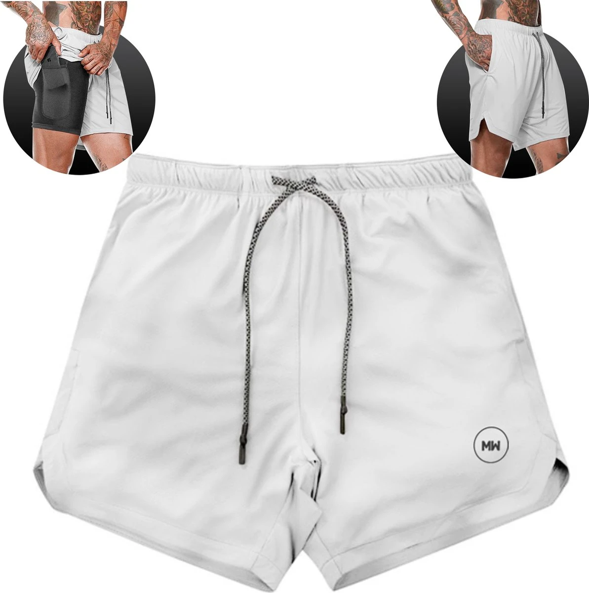 MW® Sportbroek Heren - Fitnessbroek - Sportkleding - 2 In 1 Shorts - Hardloopbroek (Grijs - M) 4 MW® Sportbroek Heren - Fitnessbroek - Sportkleding - 2 In 1 Shorts - Hardloopbroek (Grijs - M) - Afbeelding 2