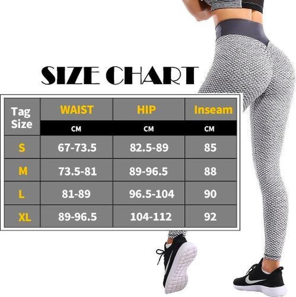 CHIBAA Zwart Sport Legging Medium TikTok Legging | Dames |Butt Lifting |TikTok Broek |TikTok Yogapants | Grijs/wit |Fitness | Sporten | 6 CHIBAA Zwart Sport Legging Medium TikTok Legging | Dames |Butt Lifting |TikTok Broek |TikTok Yogapants | Grijs/wit |Fitness | Sporten | - Afbeelding 4