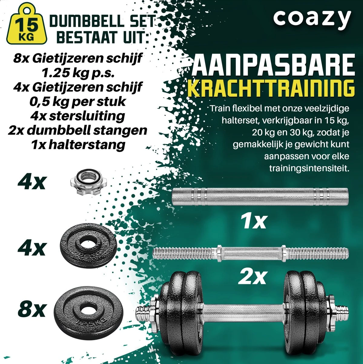 Coazy Dumbell En Barbell Set Verstelbaar - Dumbells - Gewichten Fitness - Halterstang Met Gewichten - Halter 5 Coazy Dumbell En Barbell Set Verstelbaar - Dumbells - Gewichten Fitness - Halterstang Met Gewichten - Halter - Afbeelding 3