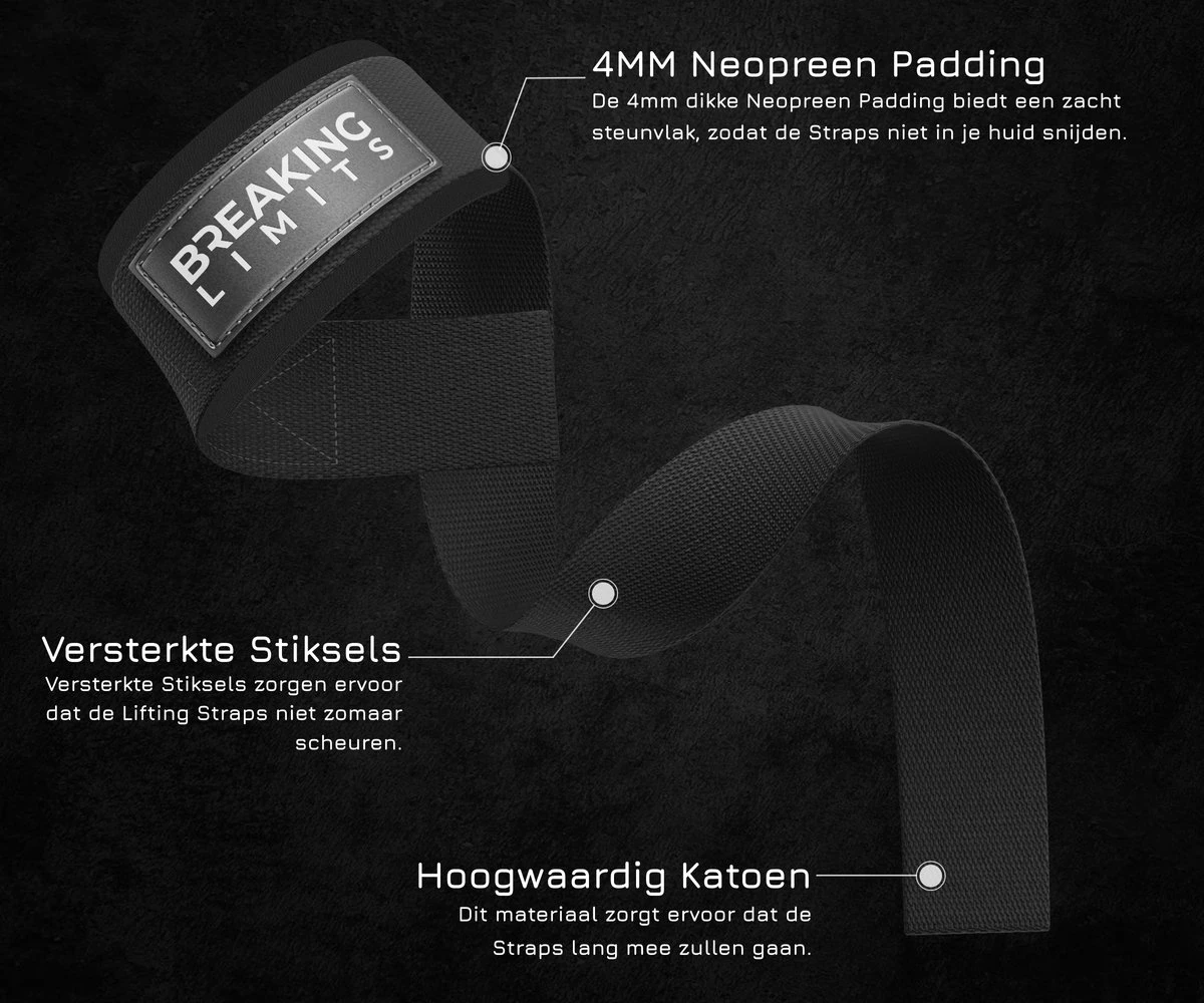 Breaking Limits Lifting Straps + Wrist Wraps Bundel | Fitness, Crossfit & Krachttraining | Zwart 5 Breaking Limits Lifting Straps + Wrist Wraps Bundel | Fitness, Crossfit & Krachttraining | Zwart - Afbeelding 3
