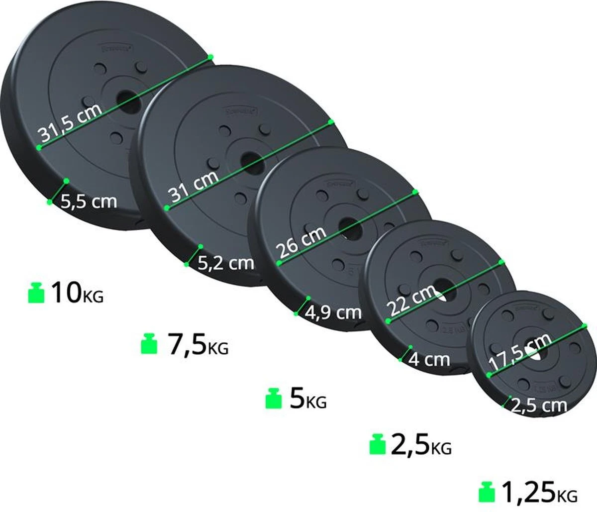 ScSPORTS® Halterset 80 Kg - Halterstangen Incl. Halterschijven - Kunststof - 30 Mm - Gewichten 8 ScSPORTS® Halterset 80 Kg - Halterstangen Incl. Halterschijven - Kunststof - 30 Mm - Gewichten - Afbeelding 6