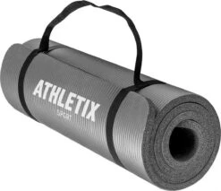 Athletix® Premium NBR Fitnessmat - 183 X 61 X 1.5 Cm - Yogamat Met Draagriem En Draagtas - Grijs