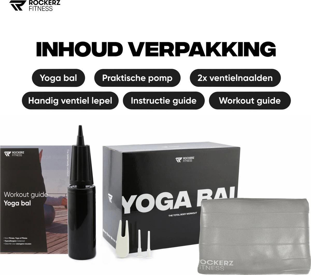 Rockerz Fitness® - Yoga Bal Inclusief Pomp - Pilates Bal - Fitness Bal - Zwangerschapsbal - Goede Houding Bij Het Thuiswerken - 75 Cm - Kleur: Grijs 11 Rockerz Fitness® - Yoga Bal Inclusief Pomp - Pilates Bal - Fitness Bal - Zwangerschapsbal - Goede Houding Bij Het Thuiswerken - 75 Cm - Kleur: Grijs - Afbeelding 9