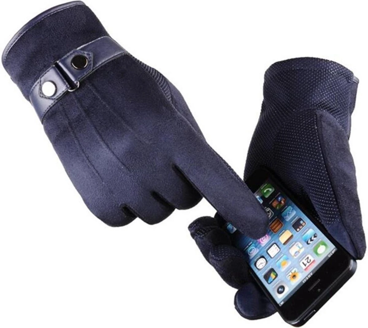 Luxe Winter Handschoenen Met Touch Tip Gloves - Anti-Slip - Touchscreen Gloves - Voor Fiets/Scooter/Sporten/Wandelen - One-Size - Suede Met Heerlijk Warme Fleece Voering - Winterhandschoenen - Heren - Blauw 3 Luxe Winter Handschoenen Met Touch Tip Gloves - Anti-Slip - Touchscreen Gloves - Voor Fiets/Scooter/Sporten/Wandelen - One-Size - Suede Met Heerlijk Warme Fleece Voering - Winterhandschoenen - Heren - Blauw