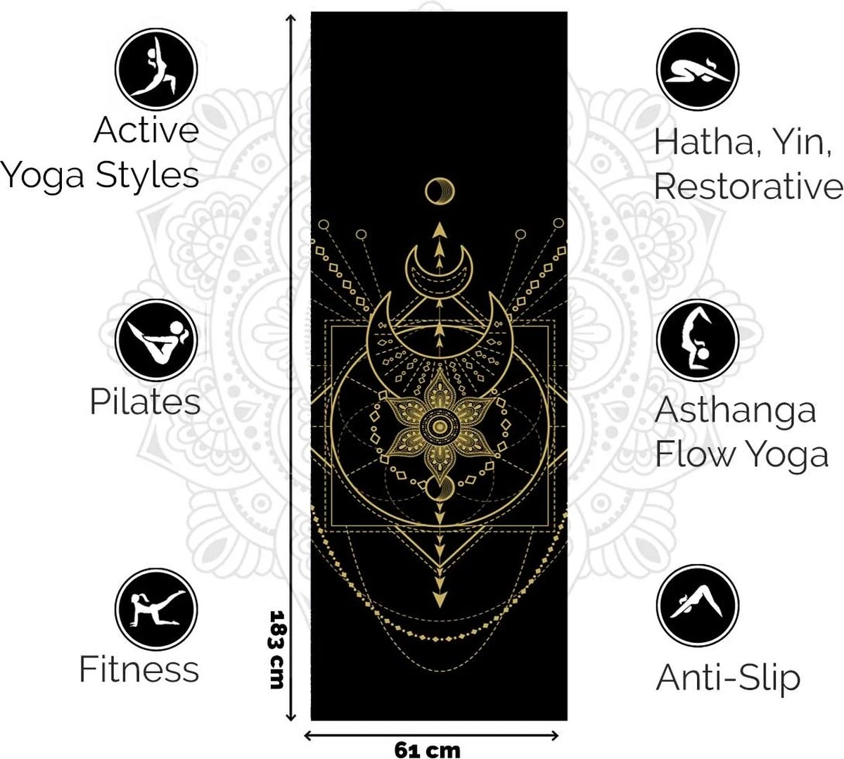 Love Generation ● Design Yoga Mat ● Fitness Mat ● Sacred Print ● Zwart 8 Love Generation ● Design Yoga Mat ● Fitness Mat ● Sacred Print ● Zwart - Afbeelding 6