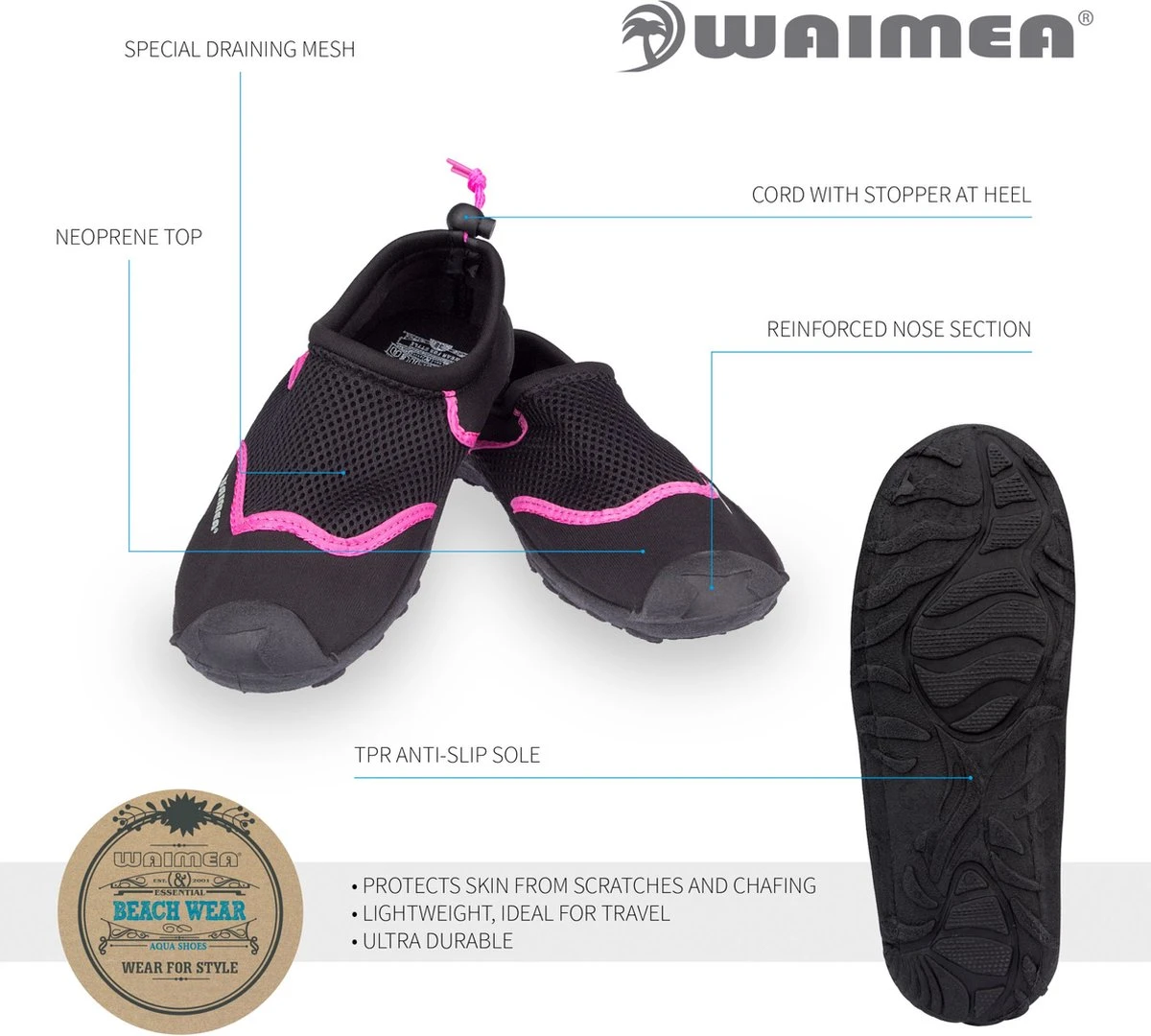 Waimea Aquaschoenen - Wave Rider - Zwart/Roze - 29 5 Waimea Aquaschoenen - Wave Rider - Zwart/Roze - 29 - Afbeelding 3