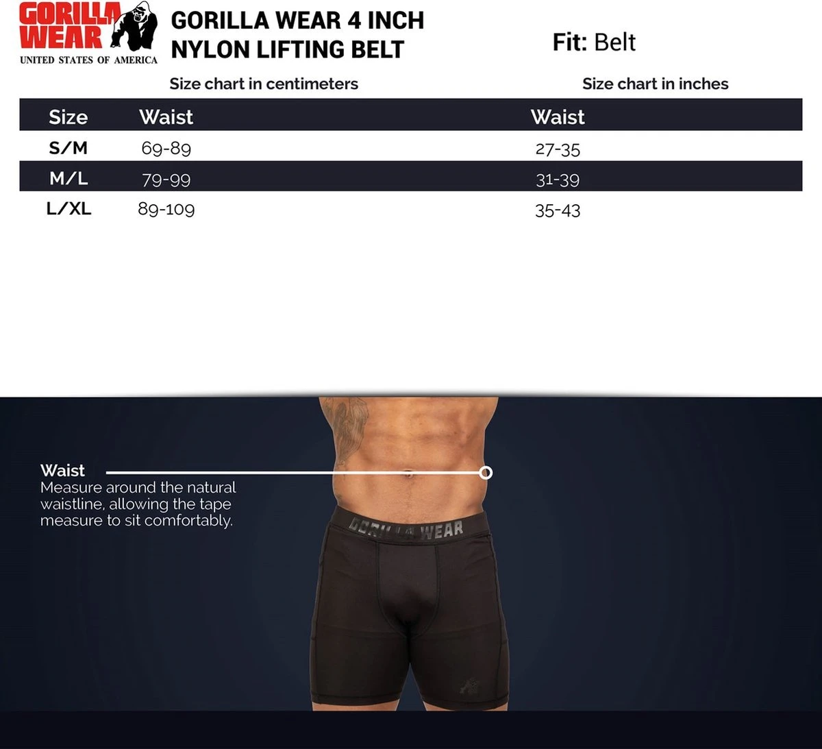 Gorilla Wear 4 Inch Nylon Belt - Lifting Belt- M/L - Zwart 7 Gorilla Wear 4 Inch Nylon Belt - Lifting Belt- M/L - Zwart - Afbeelding 5