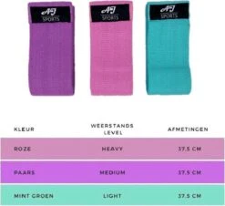 AJ-Sports Weerstandsbanden - Booty Band - Resistance Band - Fitness Elastiek - Paars/Roze/Cyaan - Set Van 3 Weerstandsbanden - Resistance Band - Fitness Band - Workout - Fitness - Inclusief Handleiding En Draagtas -Merkloos Winkel 1200x1096 3