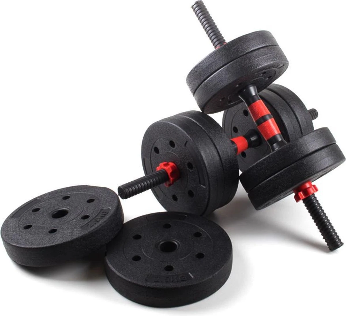 Dumbbellset 25 Kg Met Halterstang - Dumbbells Verstelbaar - Halterset - Fitness Gewichten Set - Rood/zwart 4 Dumbbellset 25 Kg Met Halterstang - Dumbbells Verstelbaar - Halterset - Fitness Gewichten Set - Rood/zwart - Afbeelding 2