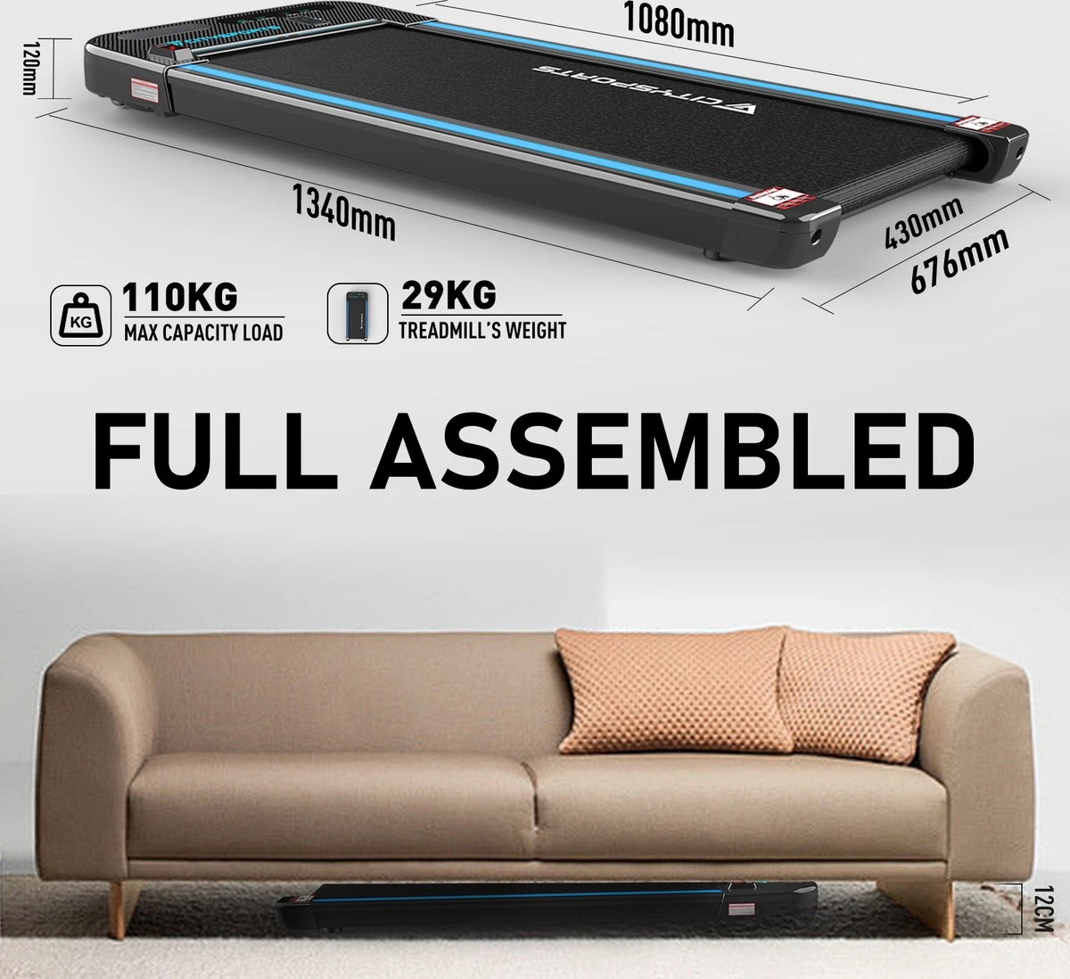 Citysports Loopband WP2 | 440W Motor | LCD-scherm | Bluetooth | Meerdere Snelheidsstanden 7 Citysports Loopband WP2 | 440W Motor | LCD-scherm | Bluetooth | Meerdere Snelheidsstanden - Afbeelding 5