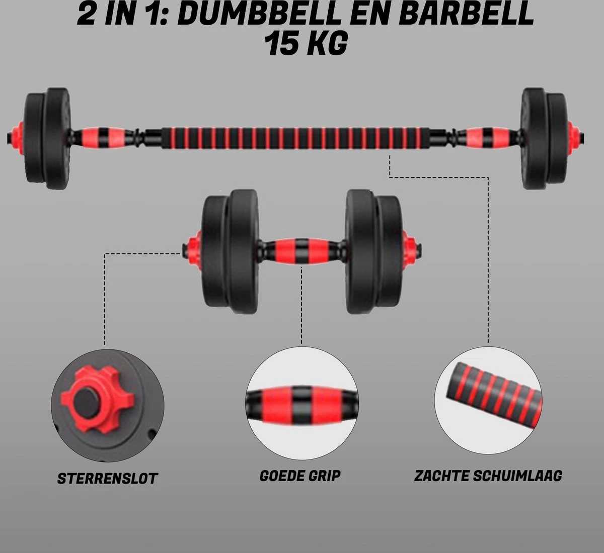 ForzaFit Halterset 15kg - Dumbbelset - Barbell Halterstang Met Gewichten - Fitness Stang - Zwart 6 ForzaFit Halterset 15kg - Dumbbelset - Barbell Halterstang Met Gewichten - Fitness Stang - Zwart - Afbeelding 4