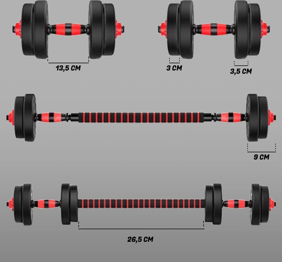 ForzaFit Halterset 15kg - Dumbbelset - Barbell Halterstang Met Gewichten - Fitness Stang - Zwart 7 ForzaFit Halterset 15kg - Dumbbelset - Barbell Halterstang Met Gewichten - Fitness Stang - Zwart - Afbeelding 5
