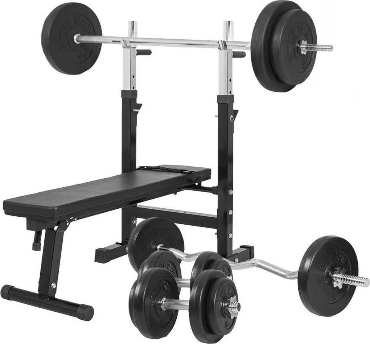 Gorilla Sports Halterbank Zwart Met 100 Kg Halterset - Fitnessbank - Verstelbaar - Halterstang Met Gewichten - Kunststof 3 Gorilla Sports Halterbank Zwart Met 100 Kg Halterset - Fitnessbank - Verstelbaar - Halterstang Met Gewichten - Kunststof