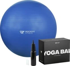 Rockerz Fitness® - Yoga Bal Inclusief Pomp - Pilates Bal - Fitness Bal - Zwangerschapsbal - Goede Houding Bij Het Thuiswerken - 55 Cm - Kleur: Blauw