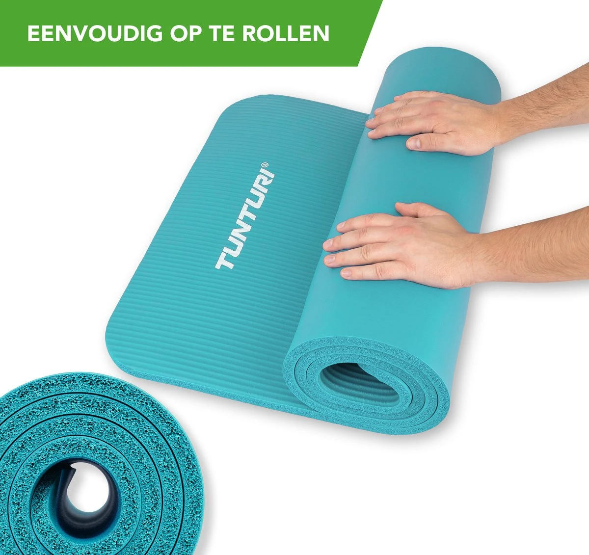 Tunturi Fitnessmat - Yogamat - Sportmat Gemaakt Van Zacht NBR Materiaal - 180 X 60 X 1,5cm - Turquoise- Incl. Gratis Fitness App 5 Tunturi Fitnessmat - Yogamat - Sportmat Gemaakt Van Zacht NBR Materiaal - 180 X 60 X 1,5cm - Turquoise- Incl. Gratis Fitness App - Afbeelding 3